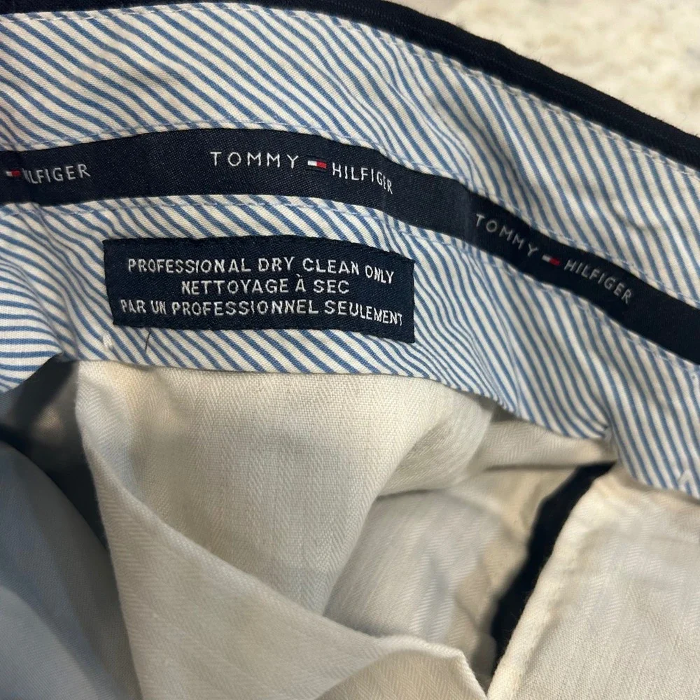 Tommy‎ Hilfiger Dress Pants Mens 38x30 Navy Blue Pinstripe 100% Wool Trousers